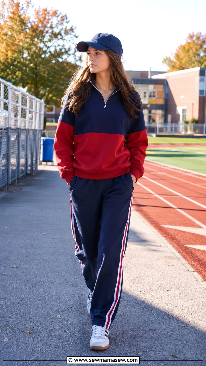 Quarter Zip Pullover with Track Pants Outfit - 25 School outfit ideas for teens spring 2026