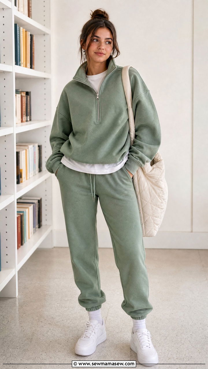 Quarter Zip Sweatshirt and Joggers Outfit - 25 Fashion for college freshman
