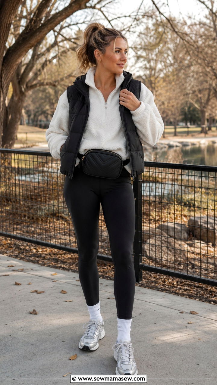 Quarter Zip Sweatshirt and Leggings Outfit - 30 How to style a sweatshirt