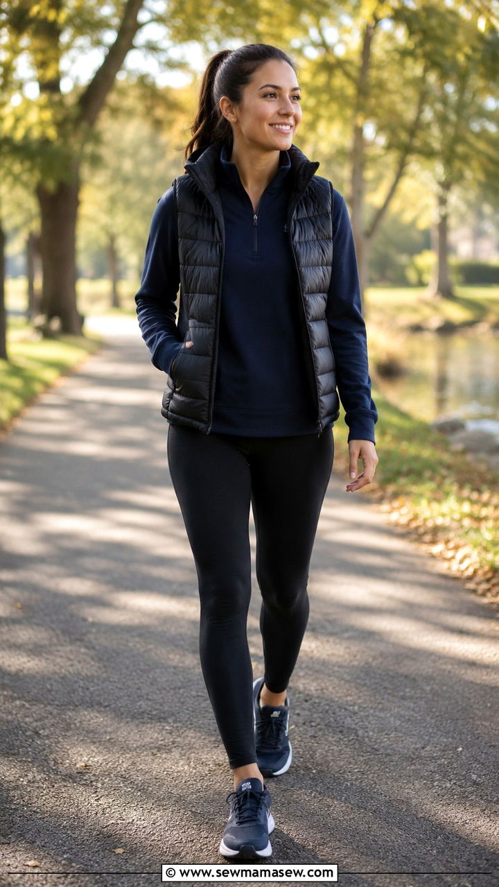 Quarter Zip Sweatshirt with Leggings and Running Shoes - 30 Sweatshirt and leggings outfit ideas