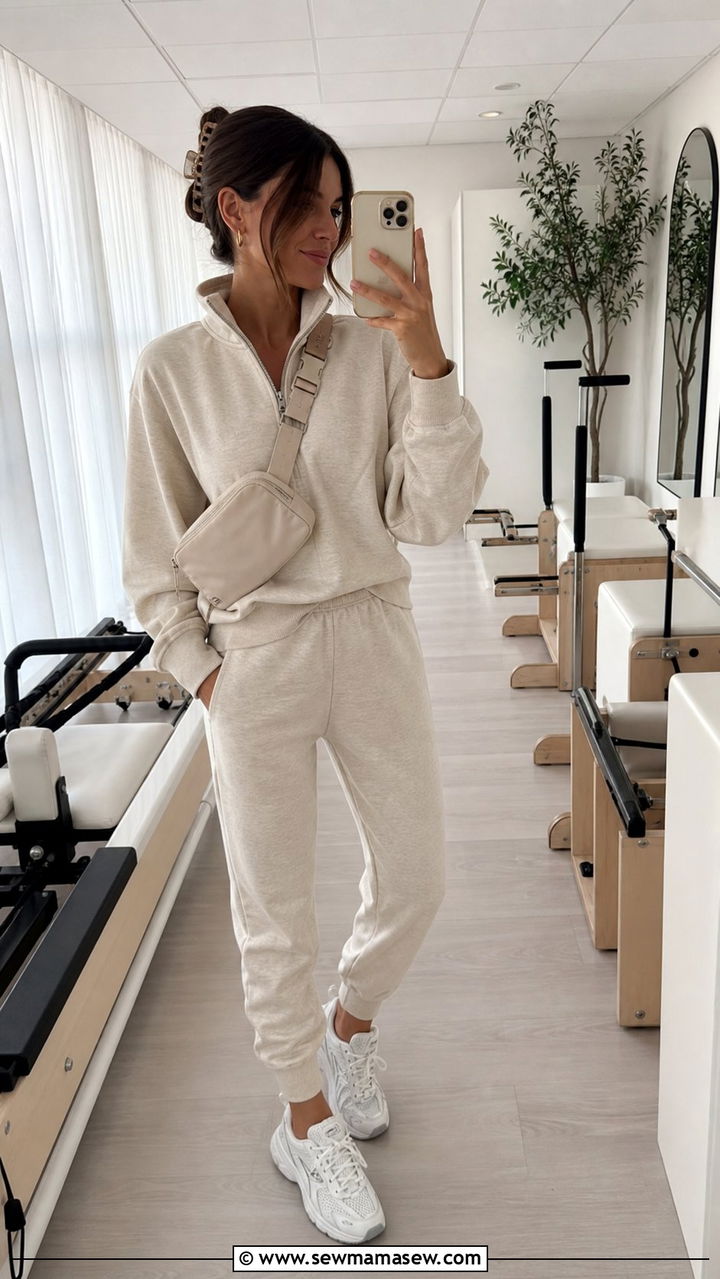 Quarter zip pullover and jogger set - 25 Sporty chic outfit ideas pilates