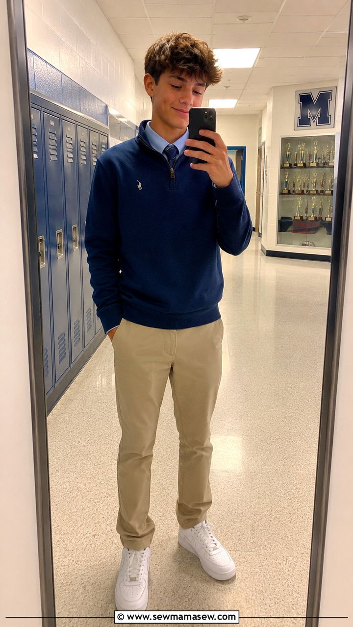 Quarter zip pullover with chinos - 30 Middle school picture day outfit ideas