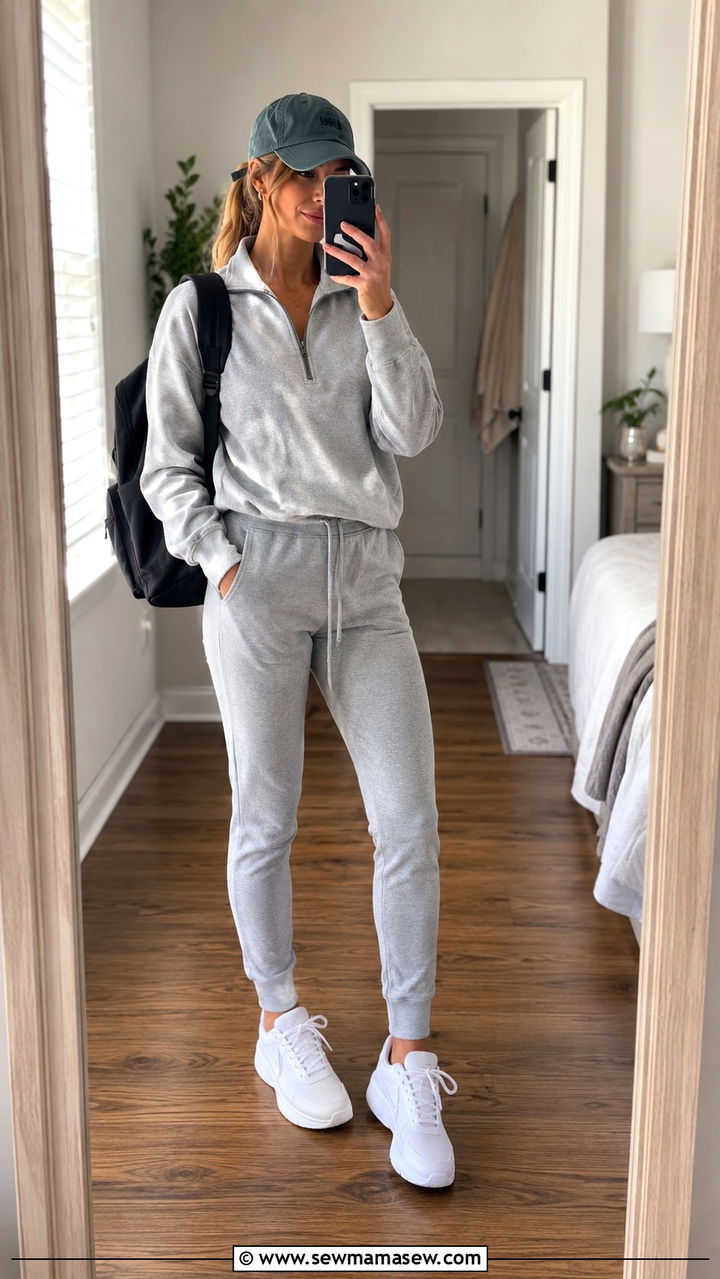 Quarter zip with joggers and crisp white trainers - 30 Quarter zip outfit ideas
