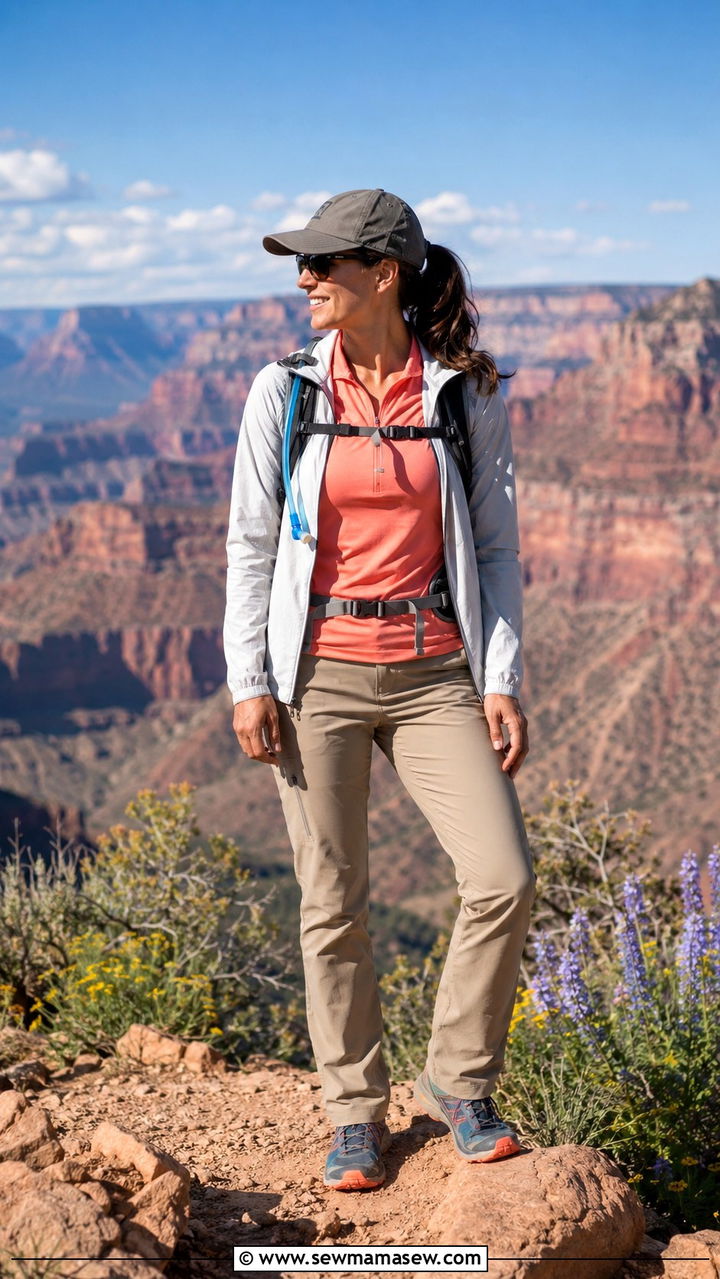 Quick dry hiking pants with a breathable long sleeve top - 30 Spring outfits for family vacation