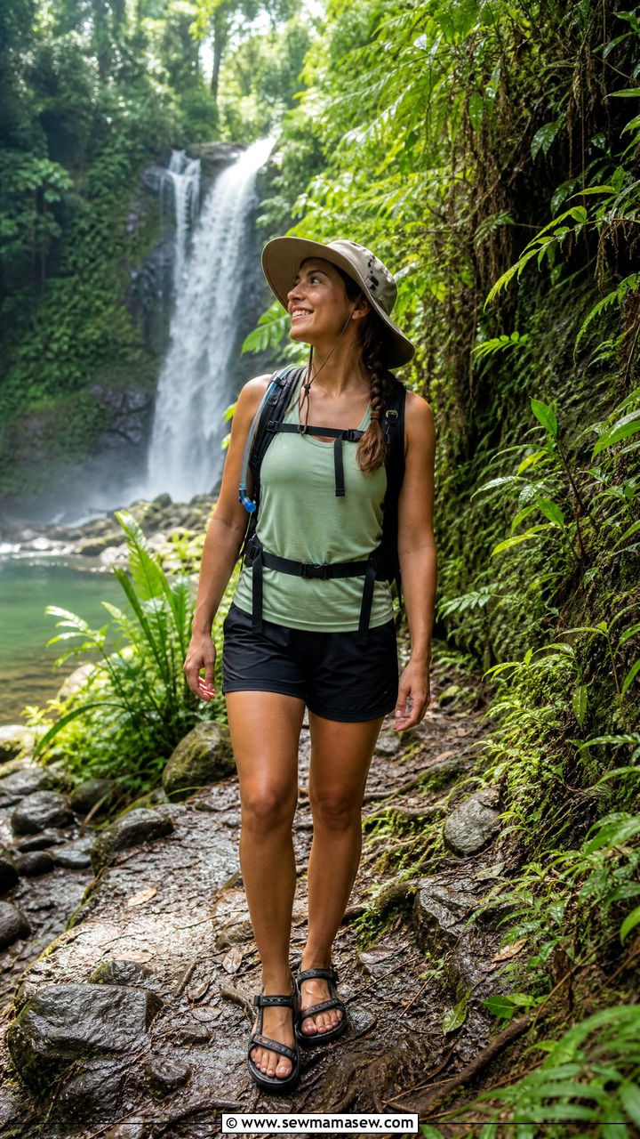 Quick dry hiking shorts and tank top outfit for Fiji waterfall trek - 40 What to wear in Fiji
