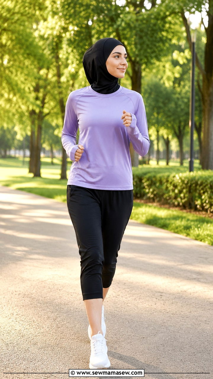 Quick dry long sleeve top with capri pants and breathable sports hijab - 25 Modest running outfit ideas with hijab
