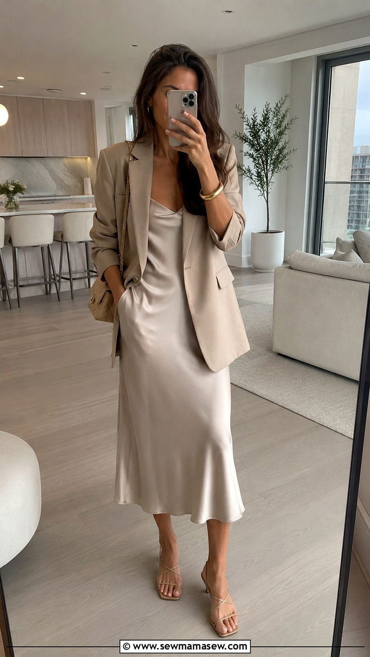 Quiet Luxury Amazon Satin Slip Dress And Blazer Outfit - 25 Quiet luxury Amazon finds outfit ideas