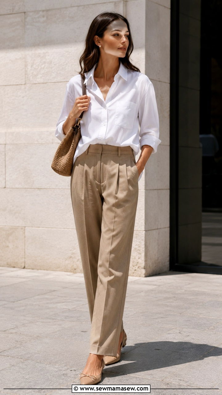 Quiet Luxury Amazon White Button Down And Pleated Trousers Outfit - 25 Quiet luxury Amazon finds outfit ideas