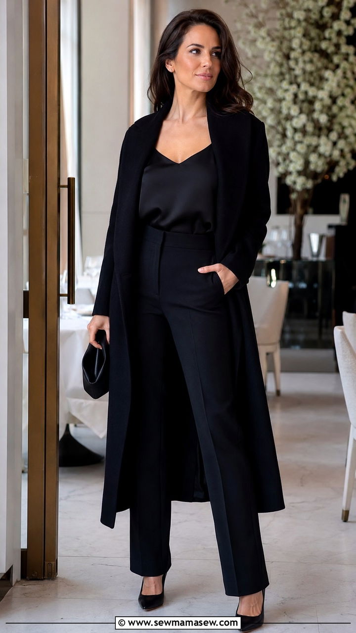 Quiet luxury black monochrome evening outfit - 30 quiet luxury outfits inspo
