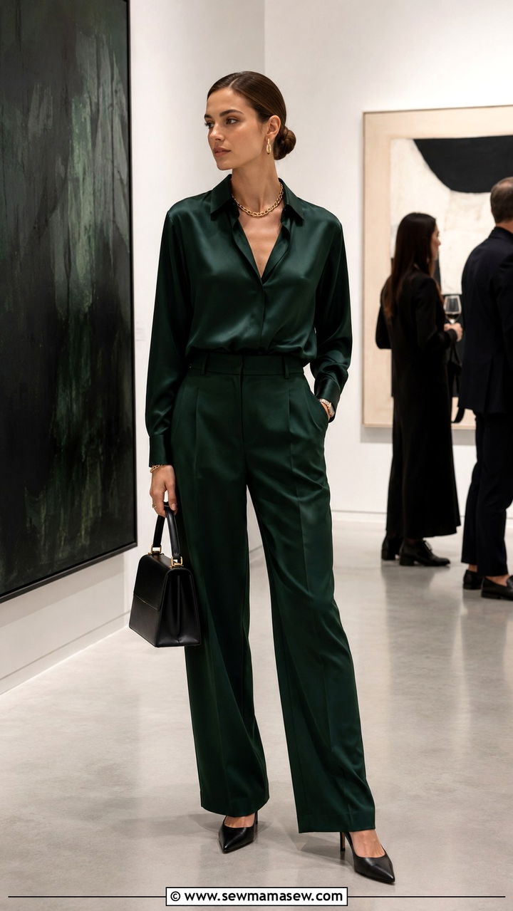 Quiet luxury dark green monochrome outfit - 30 quiet luxury outfits inspo