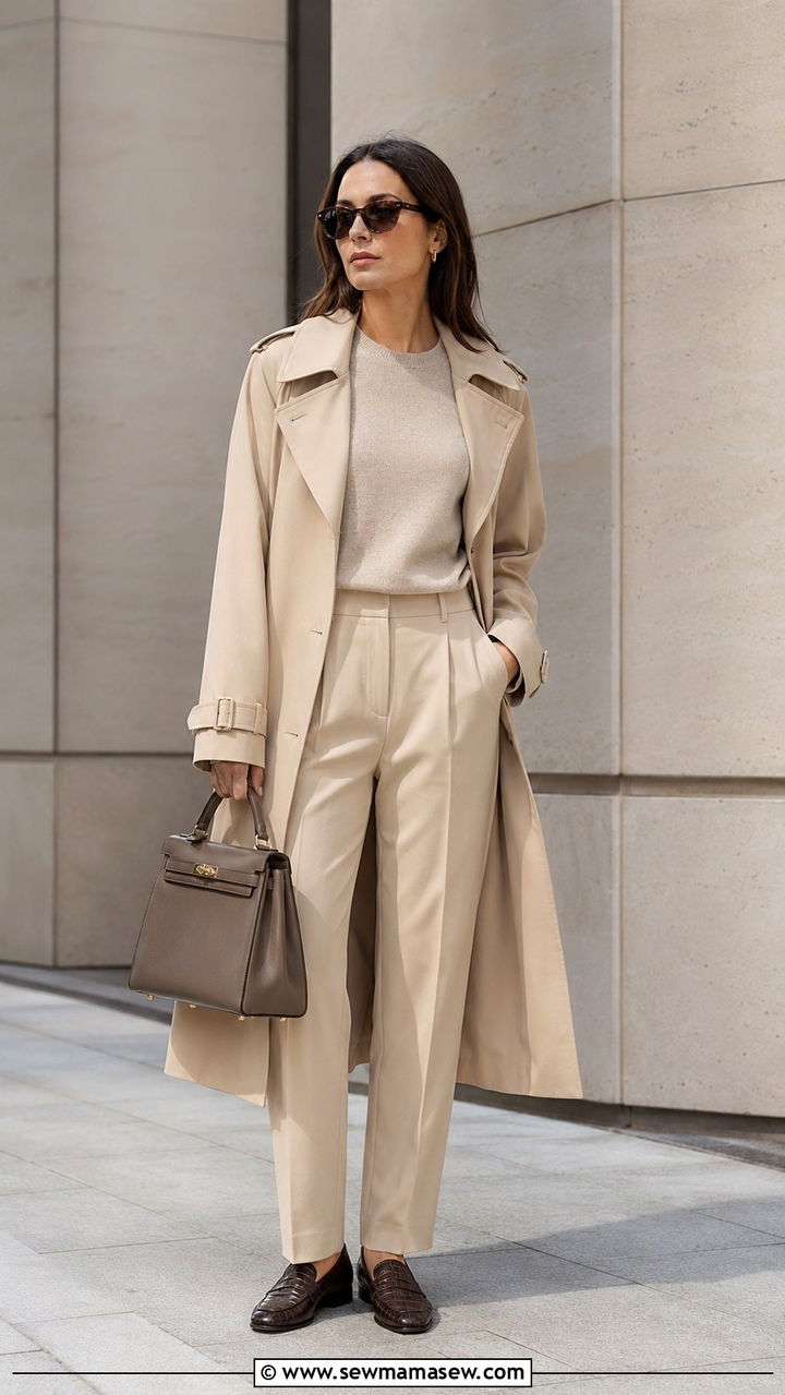 Quiet luxury monochrome beige outfit loafers - 30 quiet luxury outfits inspo