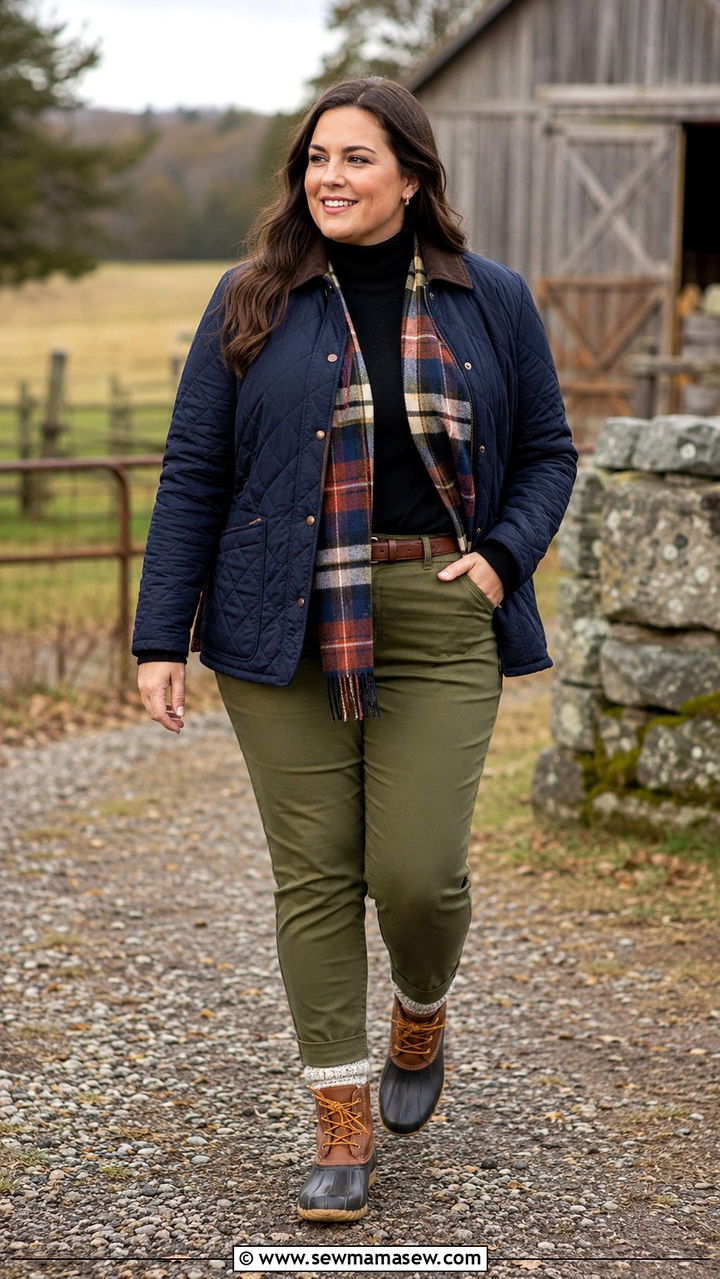 Quilted Barn Jacket And Turtleneck Outfit For Curvy Figures - 25 Preppy outfits for curvy women