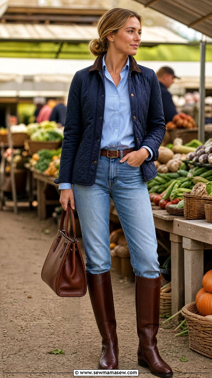 Quilted Barn Jacket Outfit With Straight Leg Jeans - 25 Old money outfit ideas equestrian