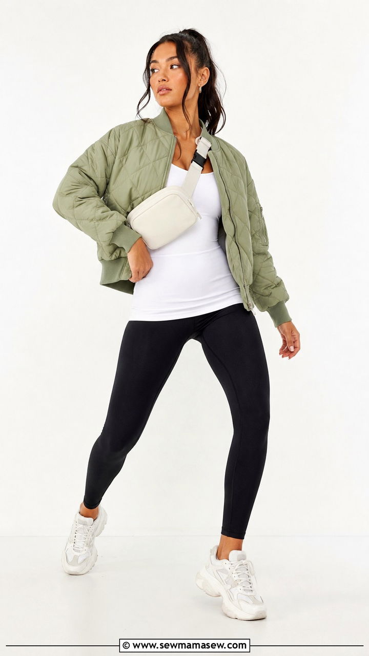 Quilted Bomber with Leggings and Chunky Sneakers - 30 How to style a bomber jacket