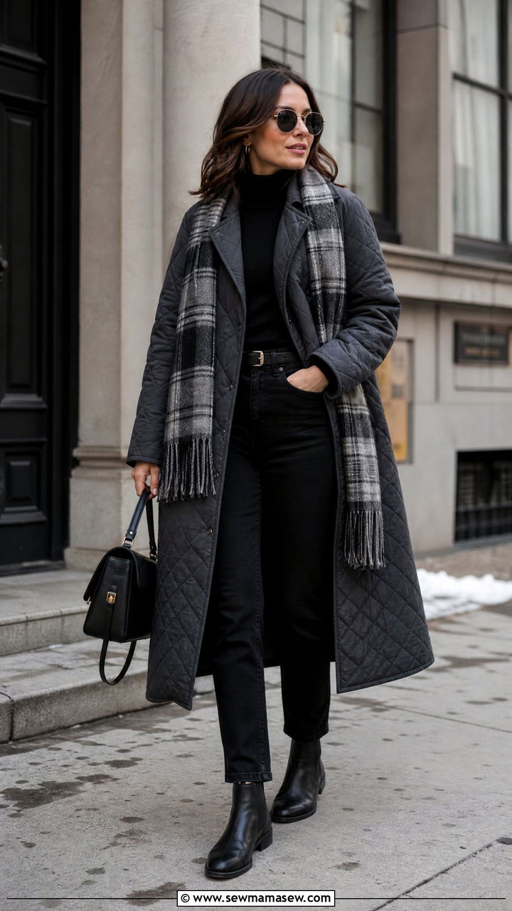 Quilted Coat Layered With Turtleneck Outfit - 40 Quilted coat outfit ideas