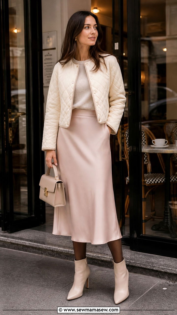 Quilted Coat Outfit With Midi Skirt - 40 Quilted coat outfit ideas