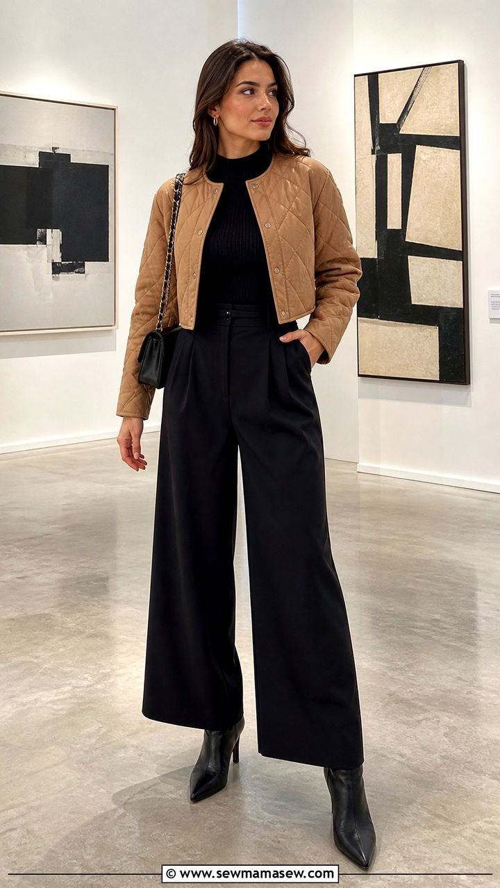 Quilted Coat Outfit With Wide Leg Pants - 40 Quilted coat outfit ideas