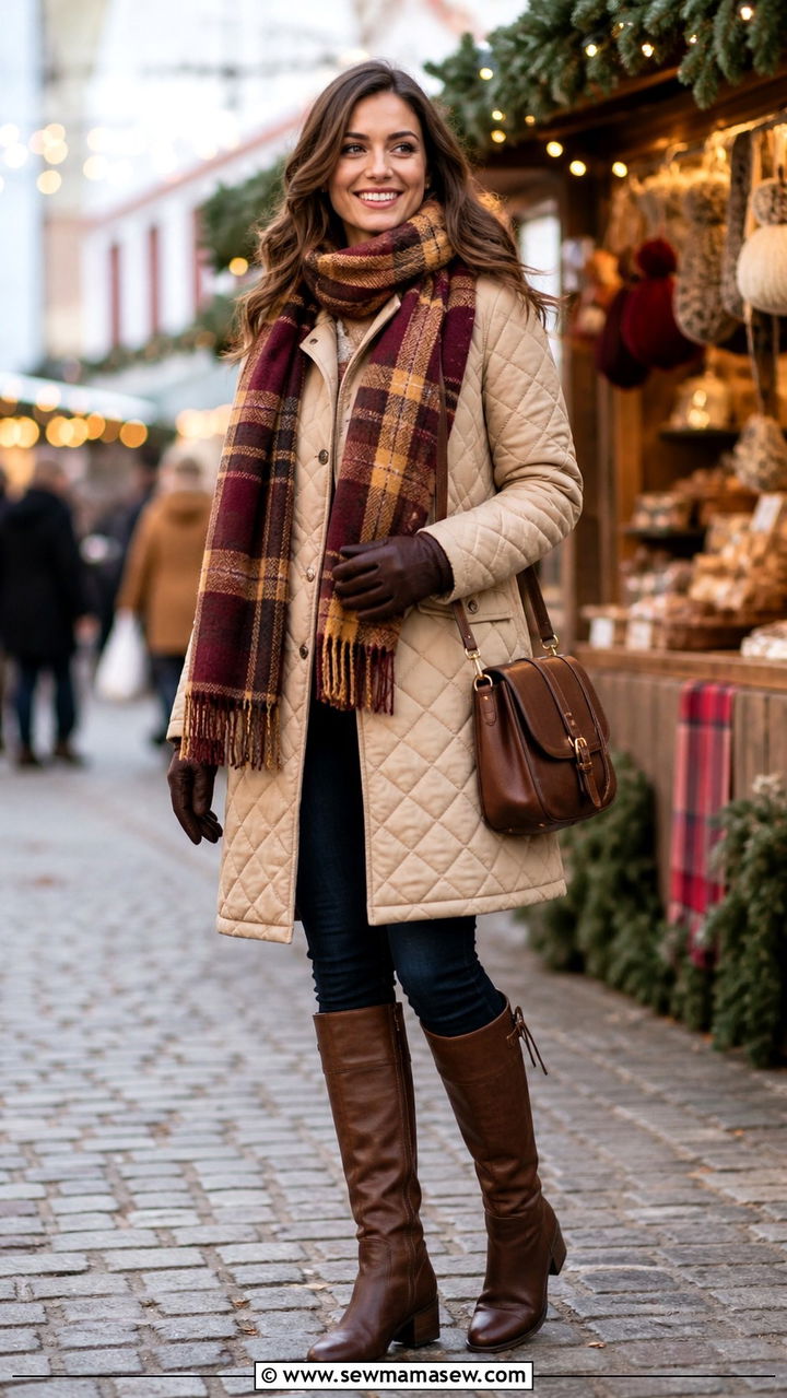 Quilted Coat With Scarf Outfit - 40 Quilted coat outfit ideas