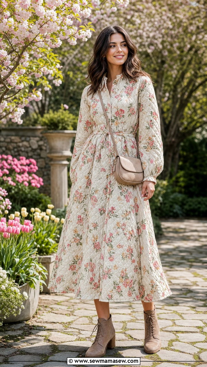 Quilted Dress and Lace Up Ankle Boots - 35 April outfits for women