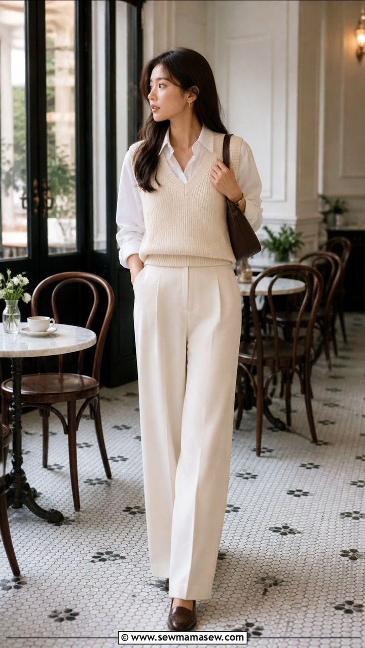 Quilted Jacket And Cashmere Sweater With Straight Leg Jeans - 40 casual travel outfits