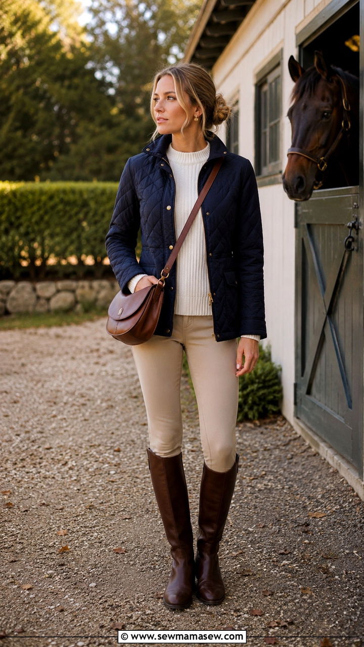 Quilted Jacket Beige Riding Pants Hamptons Outfit - 30 Old money outfit ideas for the Hamptons