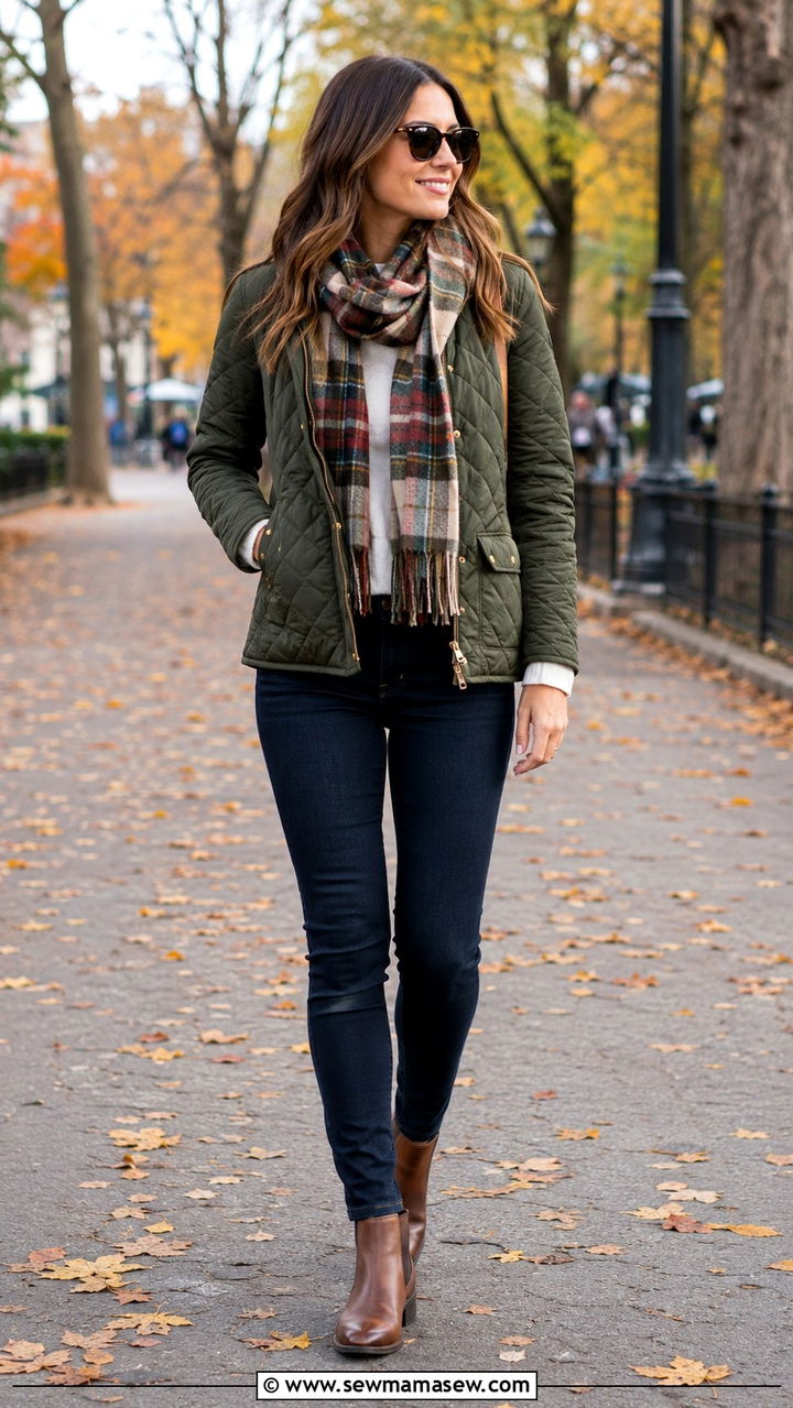 Quilted Jacket With Dark Wash Skinny Jeans - 30 classy preppy outfit ideas