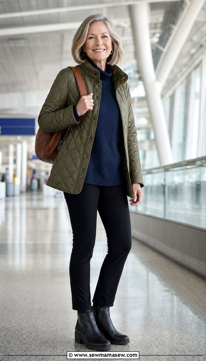 Quilted Jacket With Merino Sweater And Ponte Pants - 35 Airport outfit ideas for women over 50