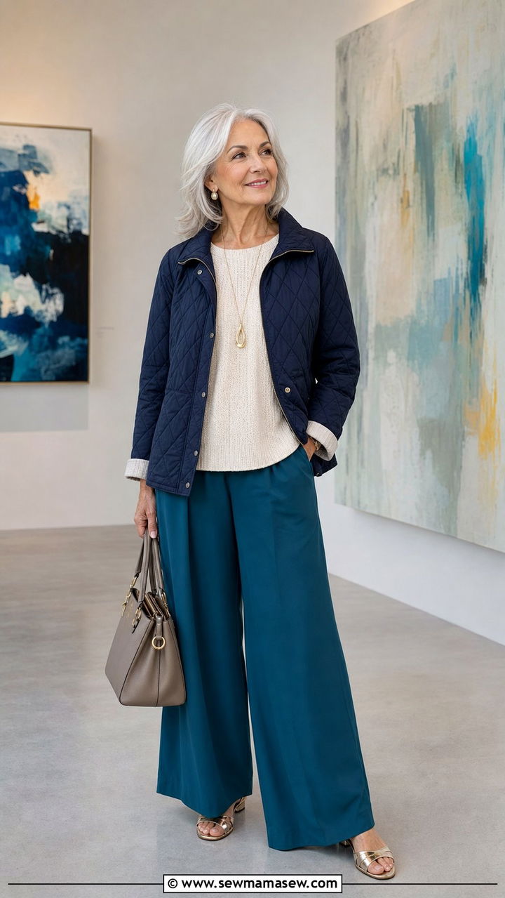 Quilted Jacket With Palazzo Pants - 25 Cute outfits for women over 60