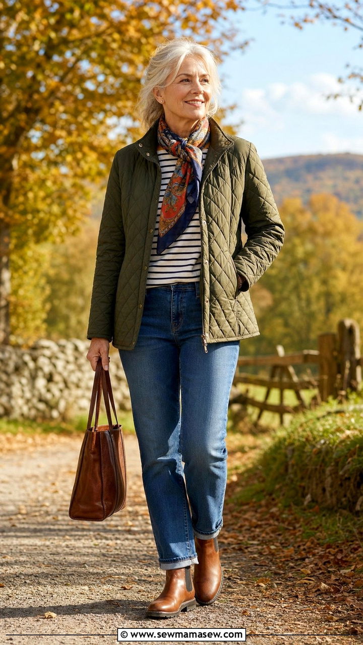 Quilted Jacket With Straight Leg Jeans - 25 Sophisticated outfit ideas for women over 60
