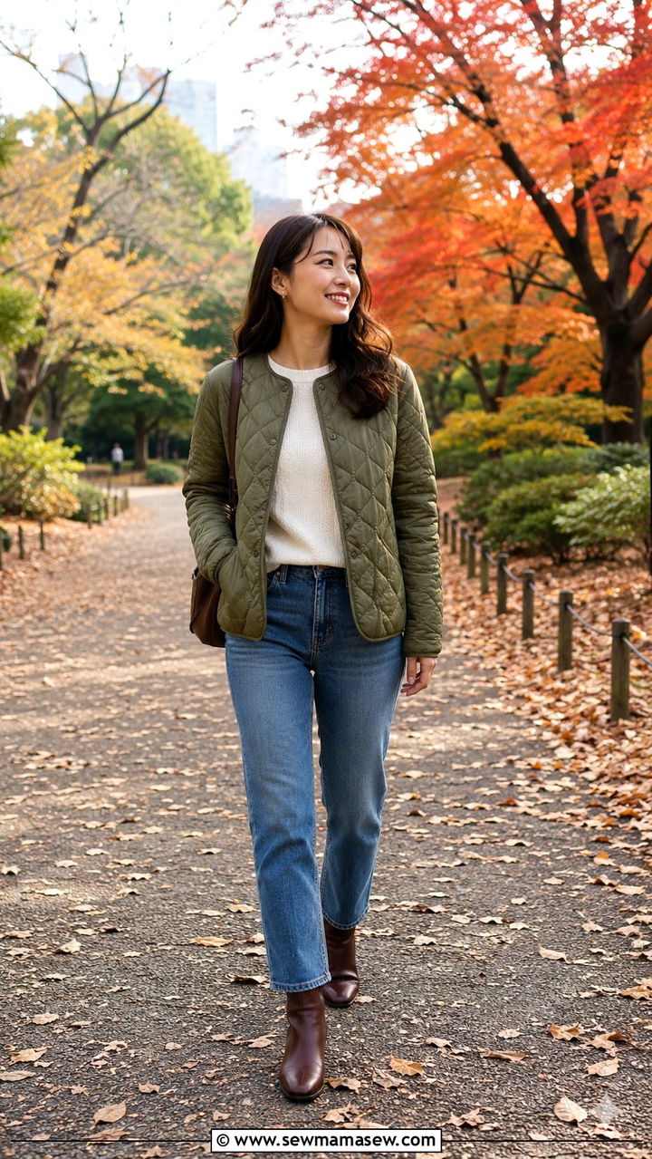 Quilted Jacket With Straight Leg Jeans And Ankle Boots - 30 Tokyo vacation outfit ideas
