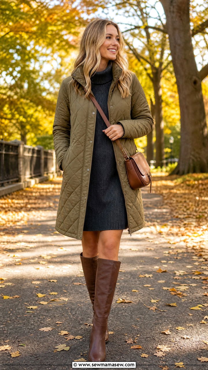 Quilted Jacket With Sweater Dress Outfit - 25 jacket outfits inspo