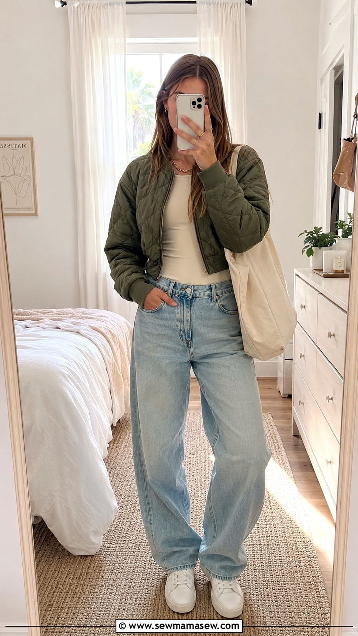 Quilted Jacket and Barrel Jeans Outfit - 30 Trendy outfits for 14 year olds
