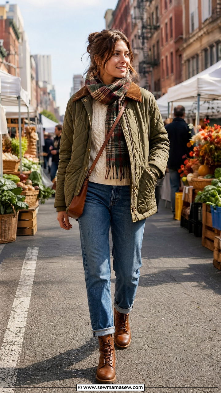 Quilted Jacket and Straight Leg Jeans Outfit - 35 Downtown girl outfit ideas