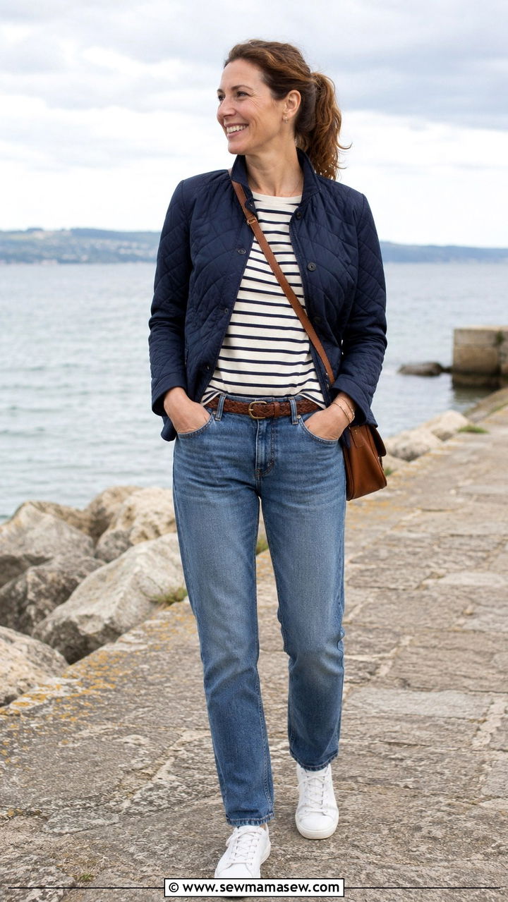 Quilted Jacket and Straight Leg Jeans - 25 Parisian outfit ideas in April