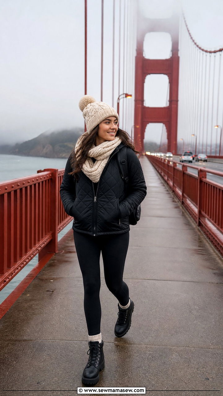 Quilted Jacket with Fleece Lined Leggings and Beanies - 40 What to wear in San Francisco
