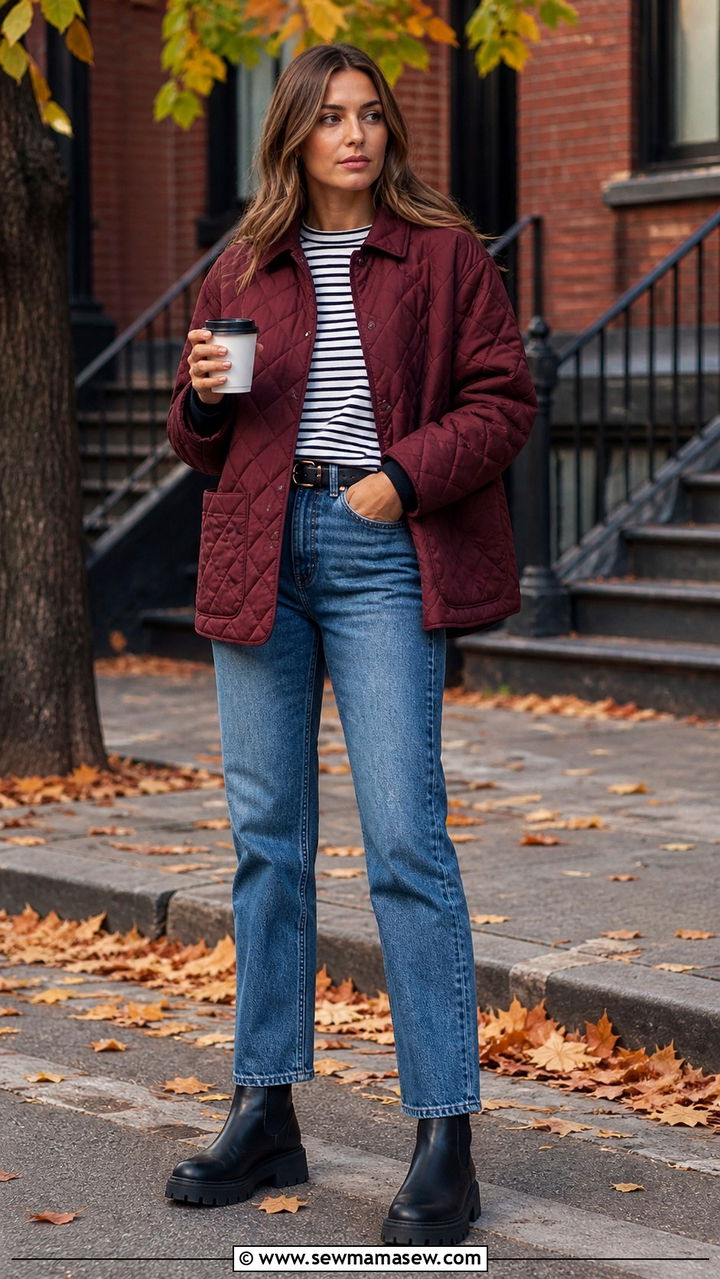 Quilted Jacket with Straight Leg Jeans and Chelsea Boots - 40 rainy day outfits