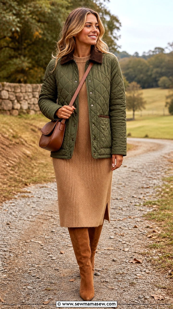 Quilted Jacket with a Sweater Dress - 40 parisian outfits for women