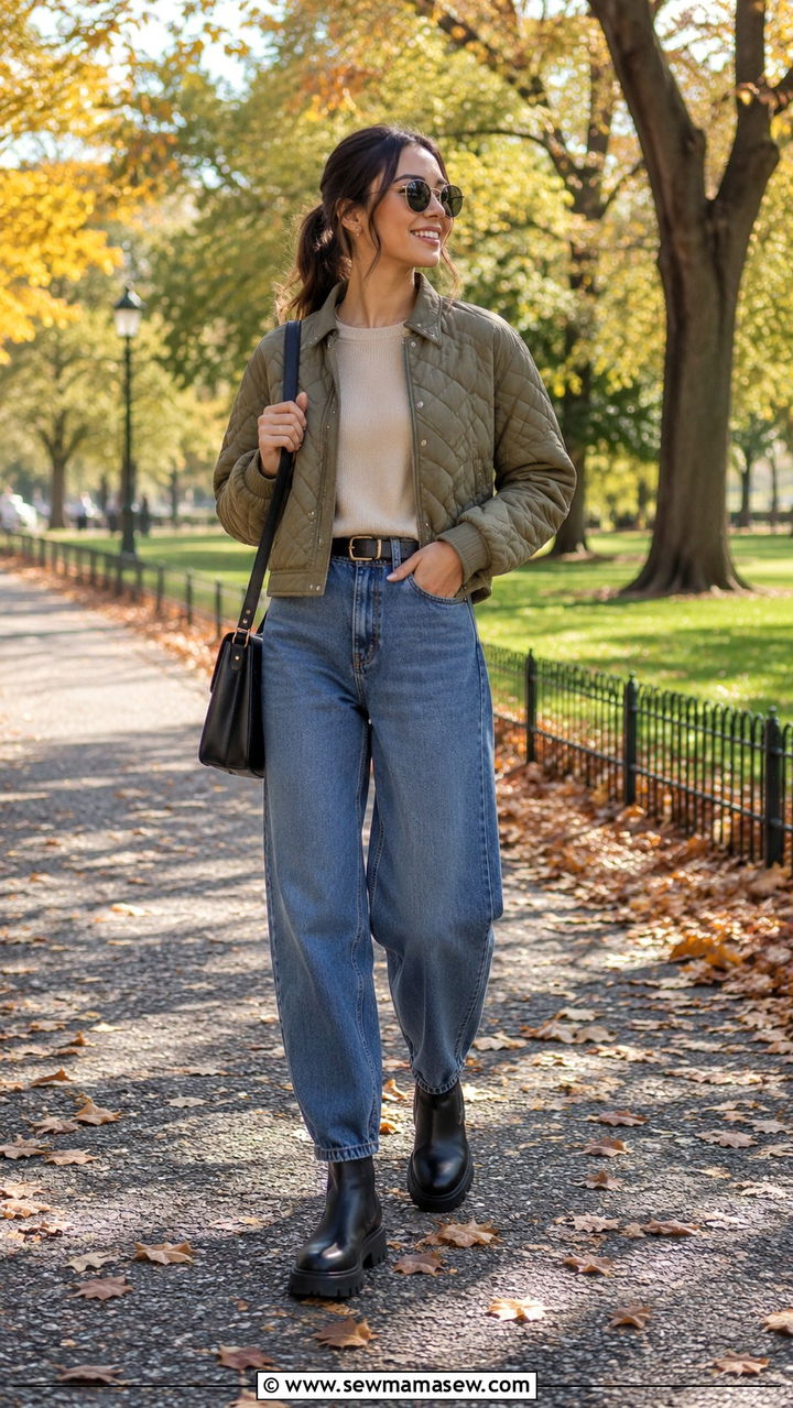 Quilted Liner Jacket and Barrel Leg Jeans - 30 Petite casual outfit ideas