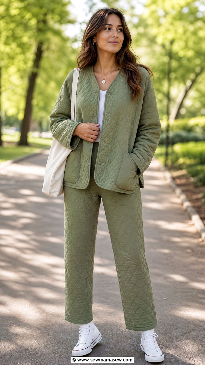 Quilted Lounge Jacket and Matching Pant Set - 30 Luxury loungewear outfit ideas