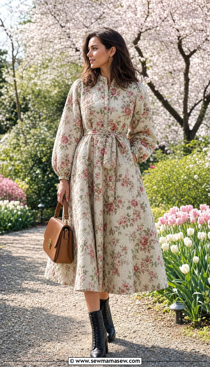 Quilted Midi Dress With Lace Up Ankle Boots - 25 Early April outfit ideas