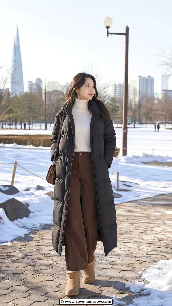 Quilted Nylon Jacket and Corduroy Pant Look - 40 What to wear in Seoul