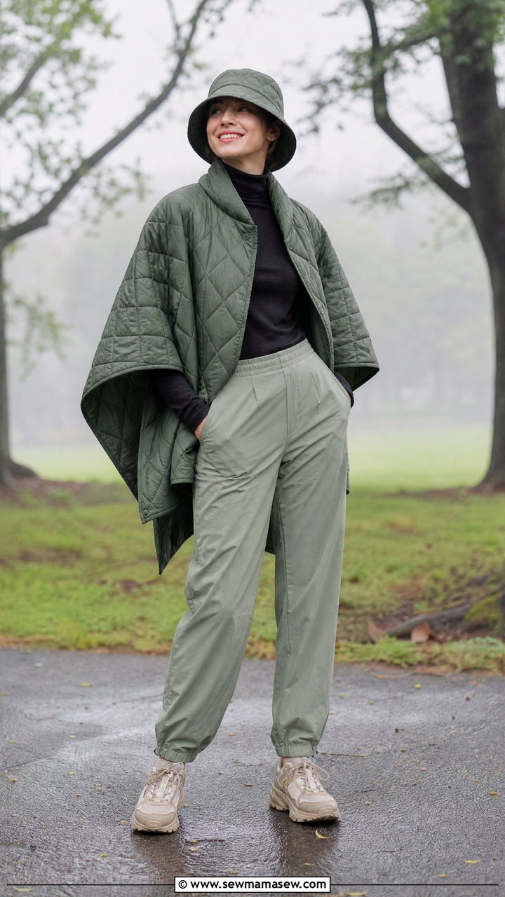 Quilted Poncho and Hiking Trousers Outfit - 25 Gorpcore outfit ideas 2026