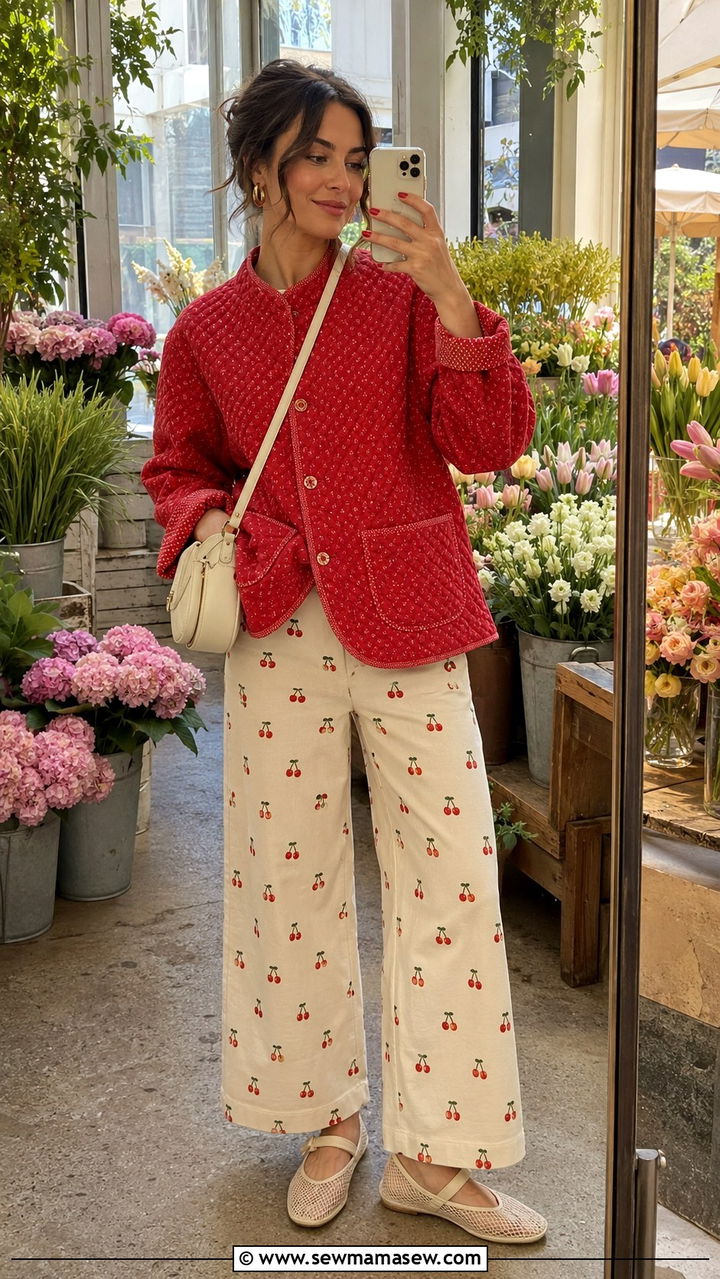 Quilted Strawberry Jacket With Cherry Print Corduroy Trousers And Mesh Mary Janes - 20 Strawberry girl outfit ideas 2026