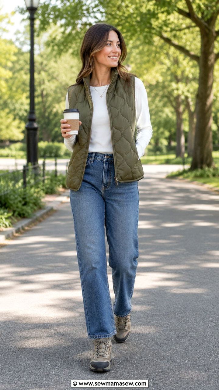 Quilted Vest And Long Sleeve Tee Brunch Outfit - 30 brunch outfit ideas for women