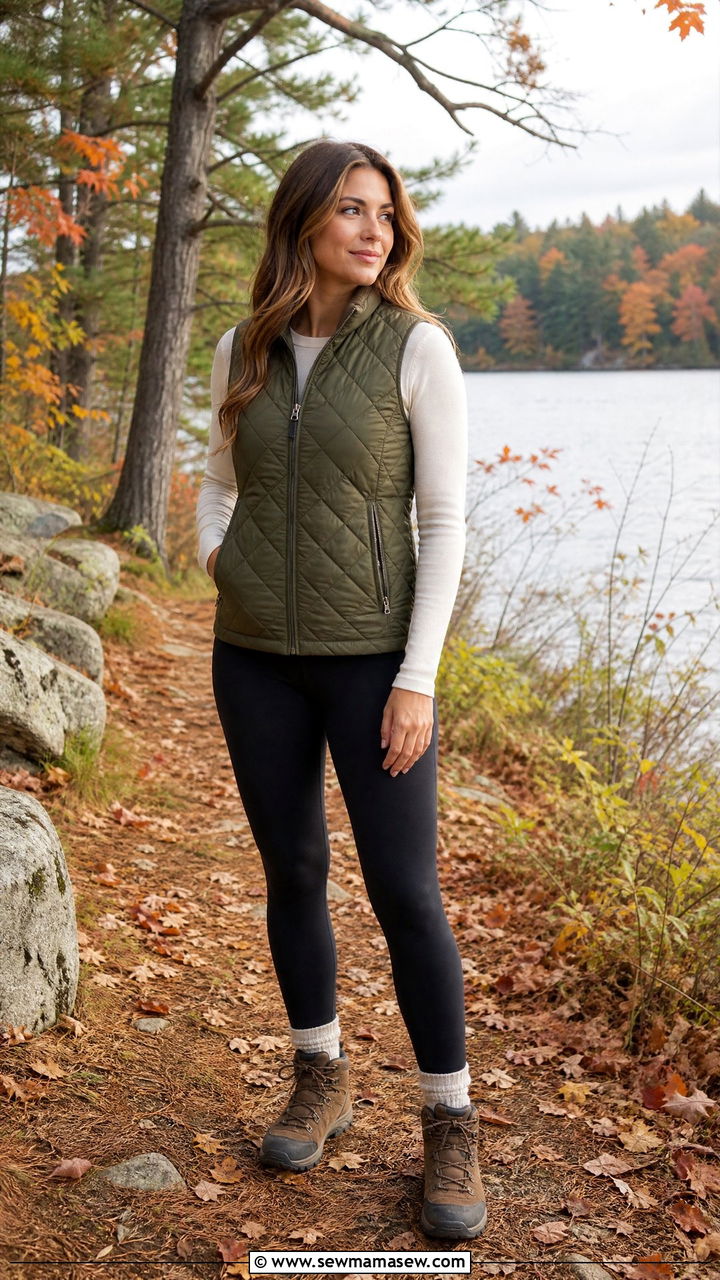 Quilted Vest Long Sleeve Tee Leggings Lake Outfit - 35 Lake house outfit ideas