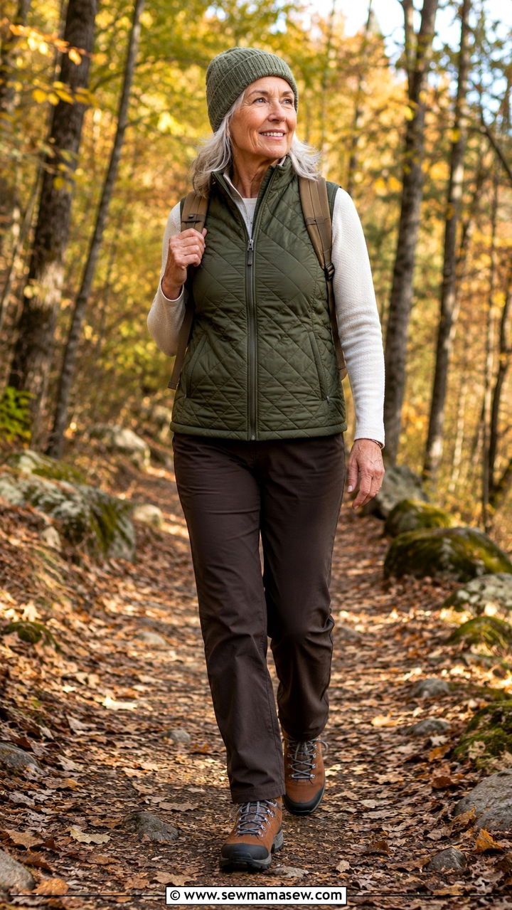 Quilted Vest Over A Long Sleeve Tee - 30 Trendy outfits for women over 60
