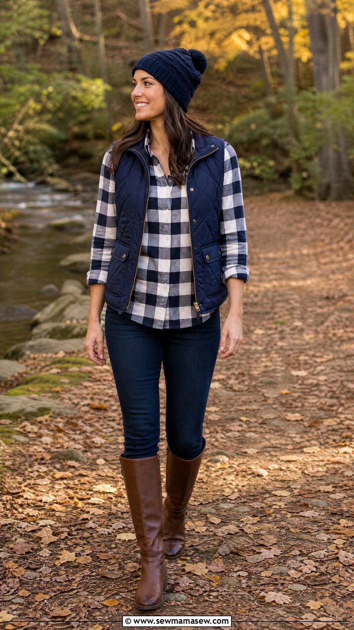 Quilted Vest With Flannel Shirt And Jeans - 35 Ivy league outfit ideas