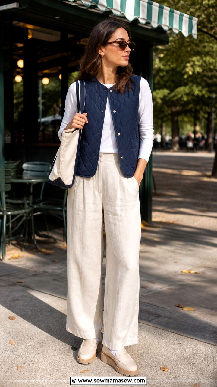 Quilted Vest With Linen Pants Brunch Outfit - 40 brunch outfits