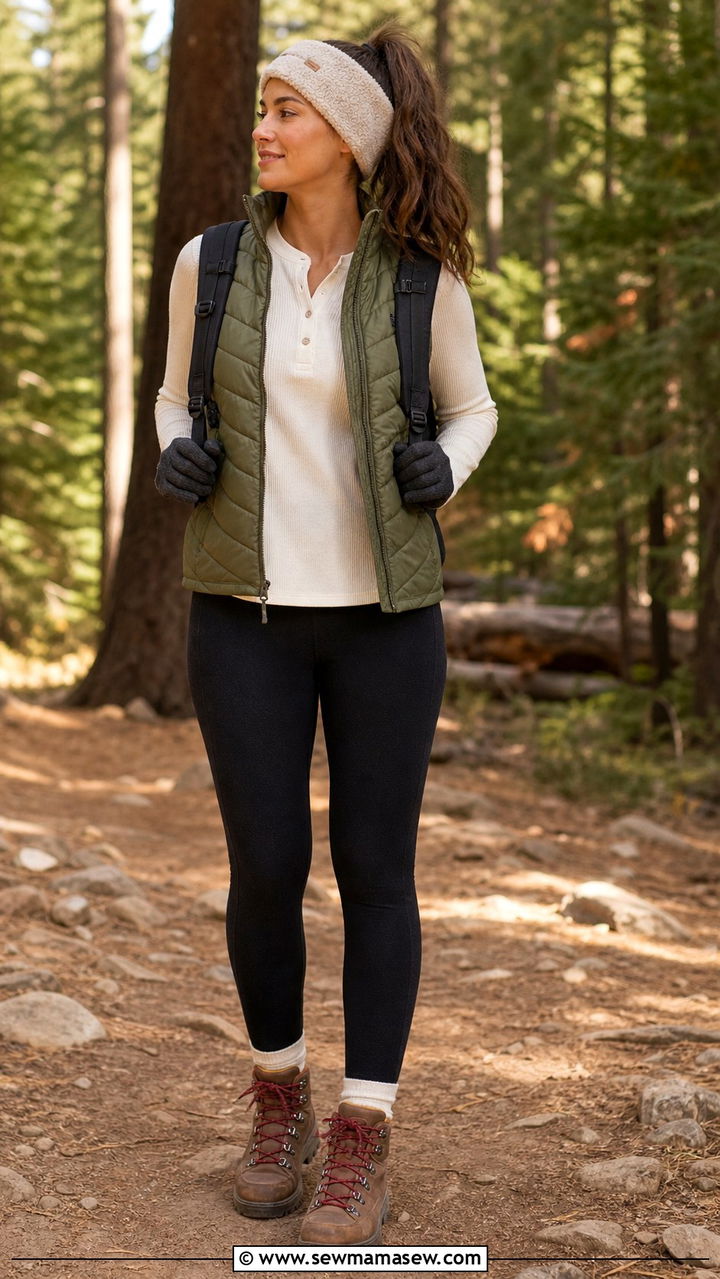 Quilted Vest With a Long Sleeve Thermal and Knit Leggings - 40 casual vacation outfits