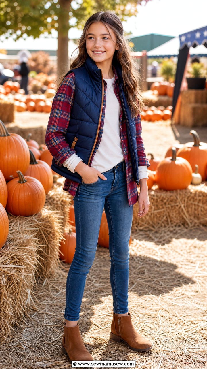 Quilted Vest and Flannel Shirt Outfit - 30 Tween outfit ideas aesthetic